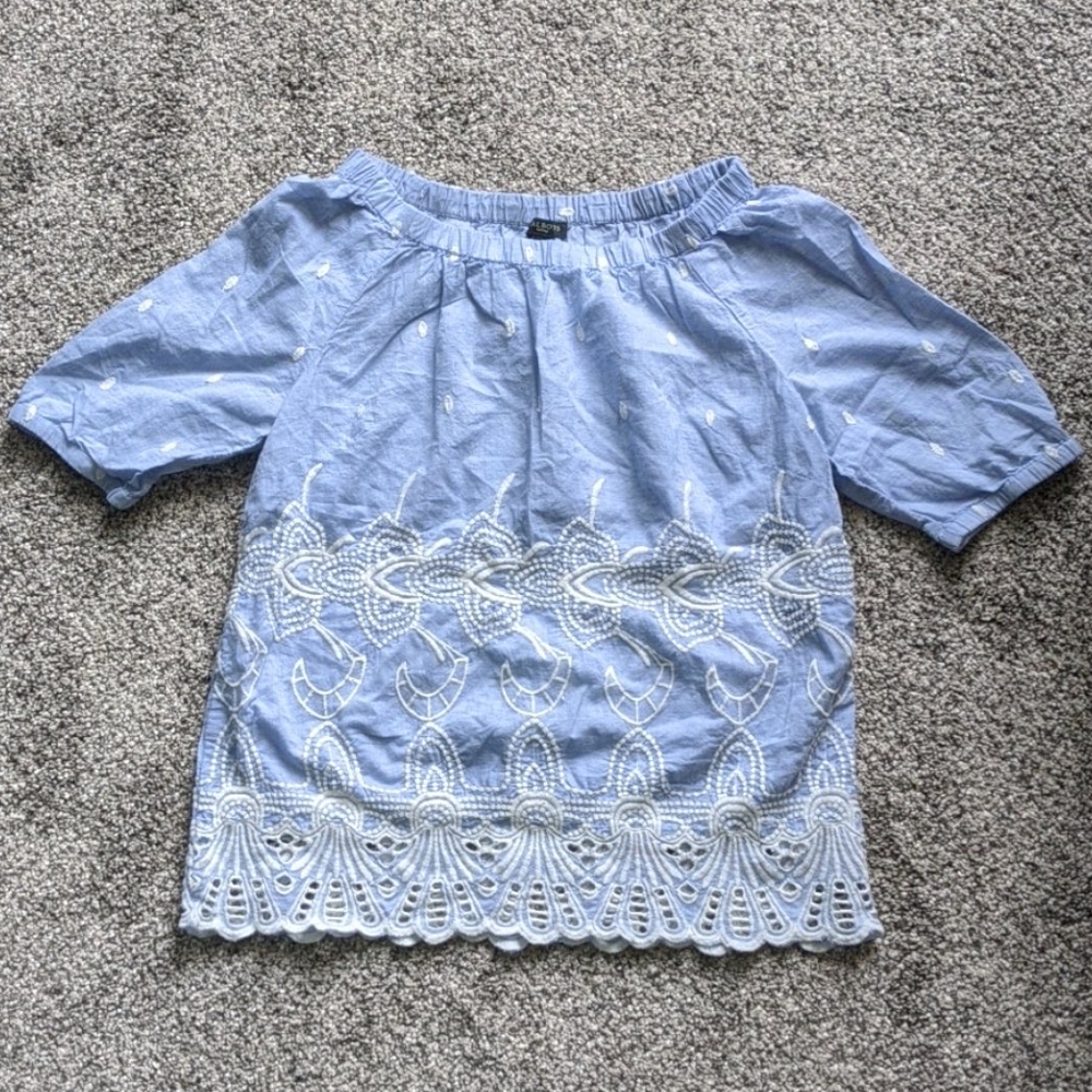 Blue and White Embroidered Blouse
